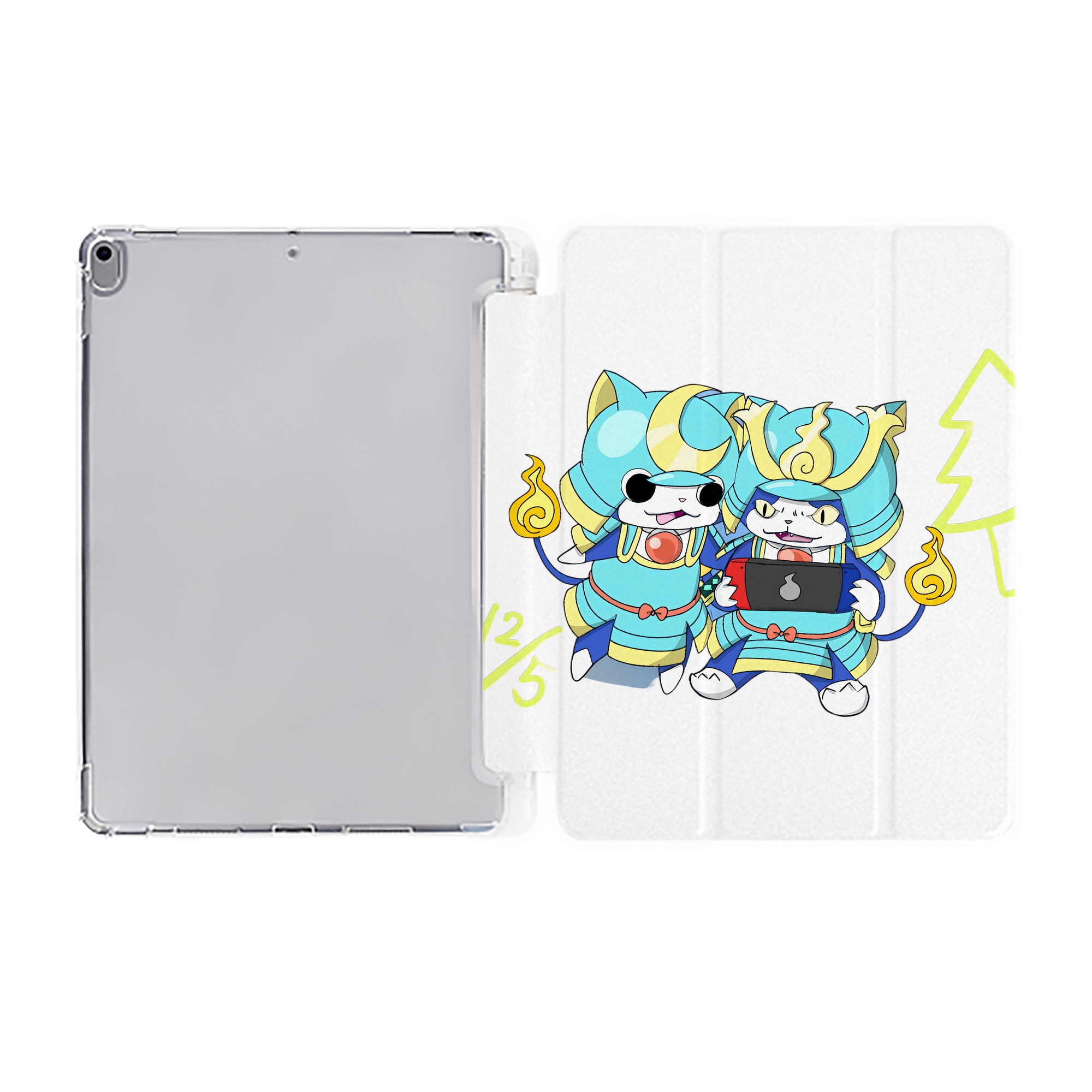 （画像用） 妖怪ウォッチ Yo-kai Watch IPad ケース ペン収納付き 三つ折りスタンド PUレザー×シリコン 対応機種9.5/10.5/10.9インチ